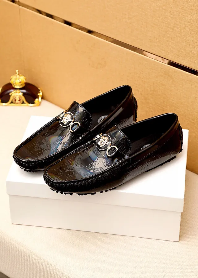 Versace Medusa Mocassin Noir Cuir Patenté Holographique 8