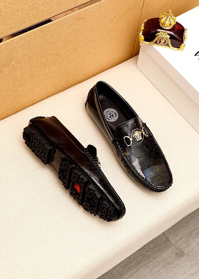 Versace Medusa Mocassin Noir Cuir Patenté Holographique 9