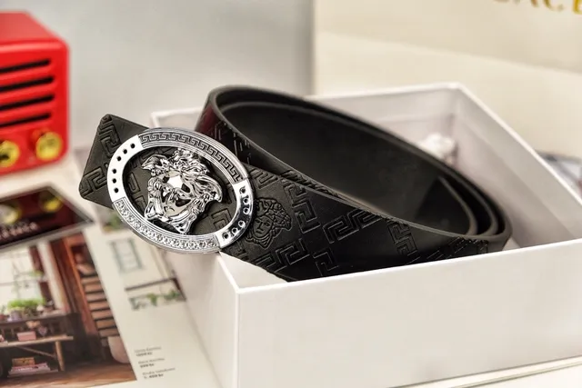 Versace Odissea Embossed Greca Medusa Buckle Leather Belt 4