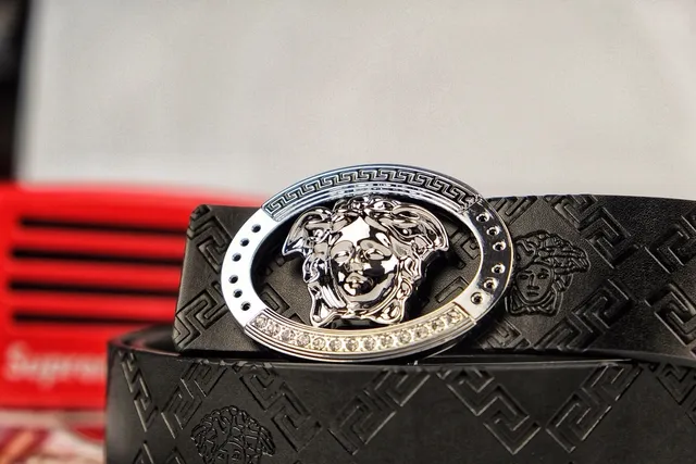 Versace Odissea Embossed Greca Medusa Buckle Leather Belt 5