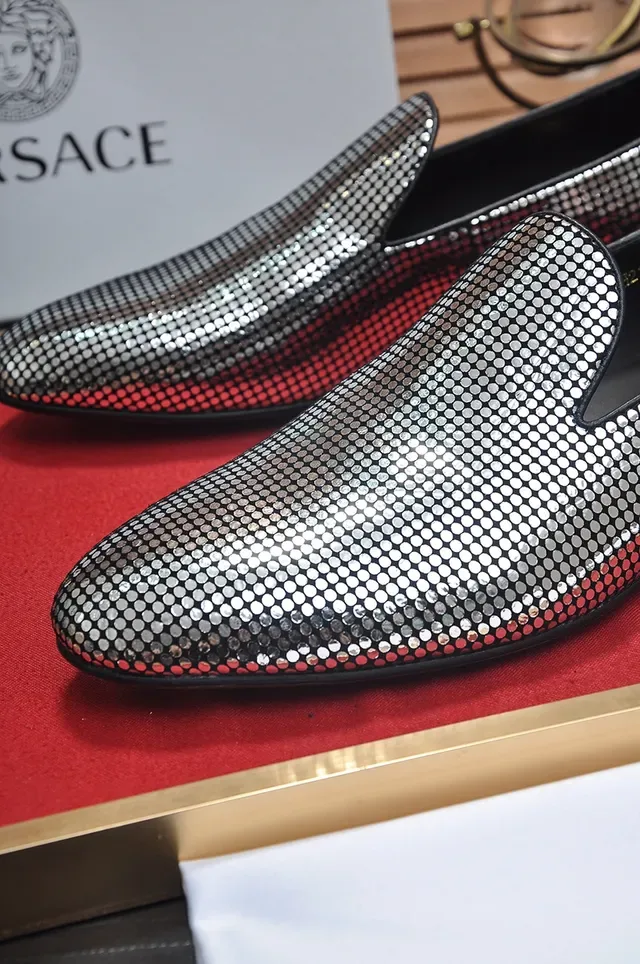 Versace Silver Red Metallic Mesh Upper Slip-On Construction Loafer 2