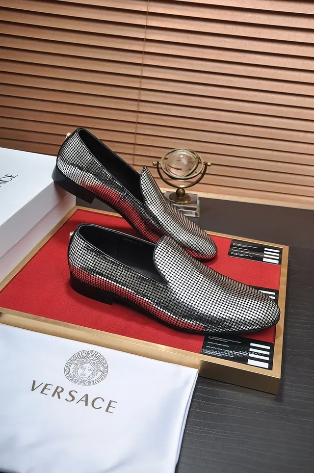Versace Silver Red Metallic Mesh Upper Slip-On Construction Loafer 4