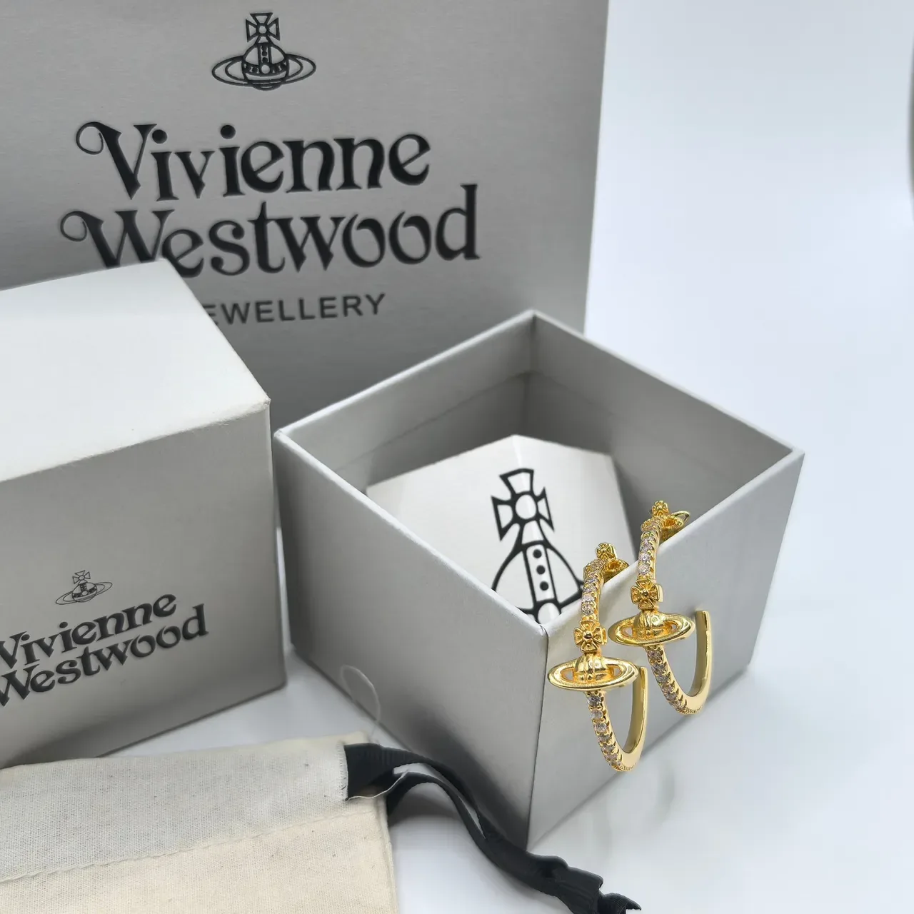 Vivienne Westwood Orb Gold Silver Motif Pavé-Set Stones Earrings 2