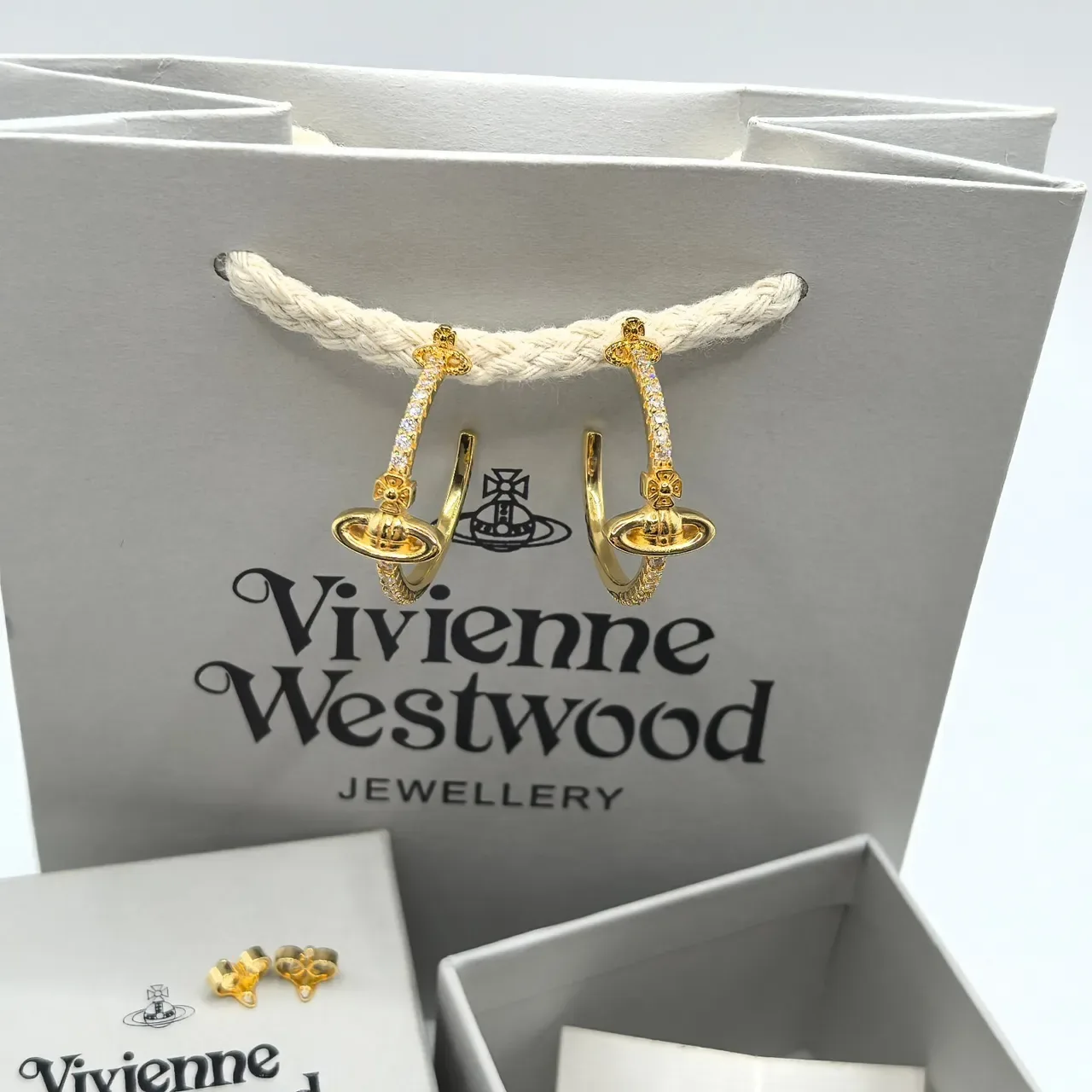 Vivienne Westwood Orb Gold Silver Motif Pavé-Set Stones Earrings 3