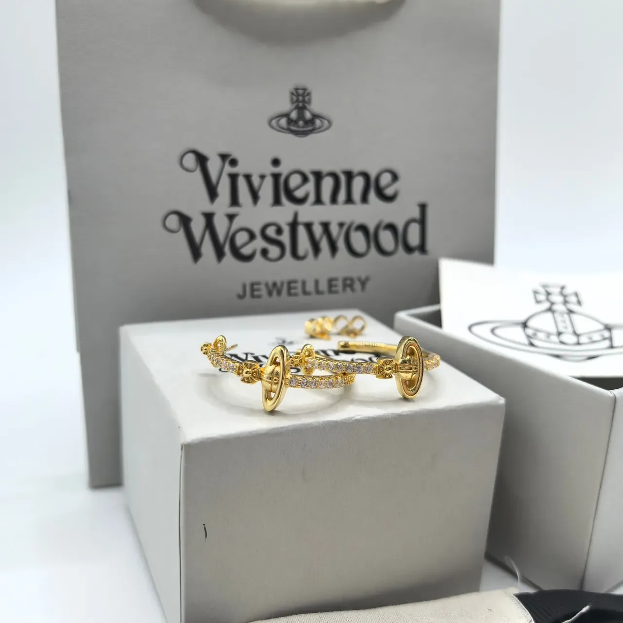 Vivienne Westwood Orb Gold Silver Motif Pavé-Set Stones Earrings 4