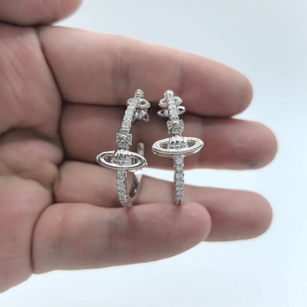 Vivienne Westwood Orb Gold Silver Motif Pavé-Set Stones Earrings 6