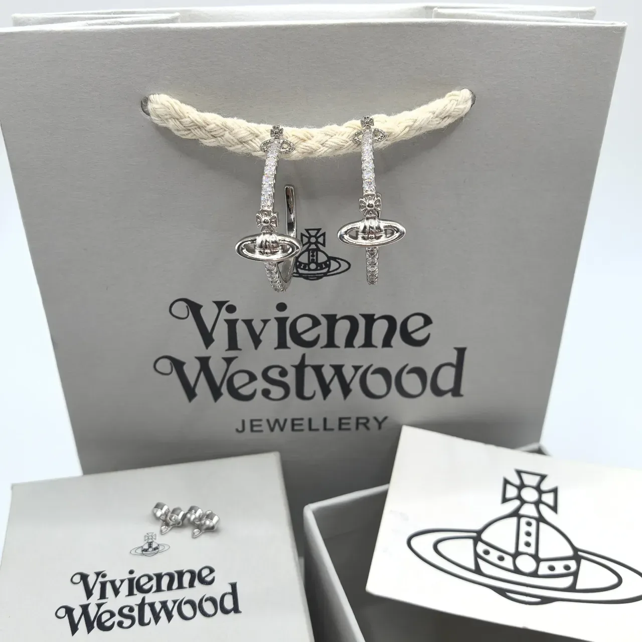 Vivienne Westwood Orb Gold Silver Motif Pavé-Set Stones Earrings 7