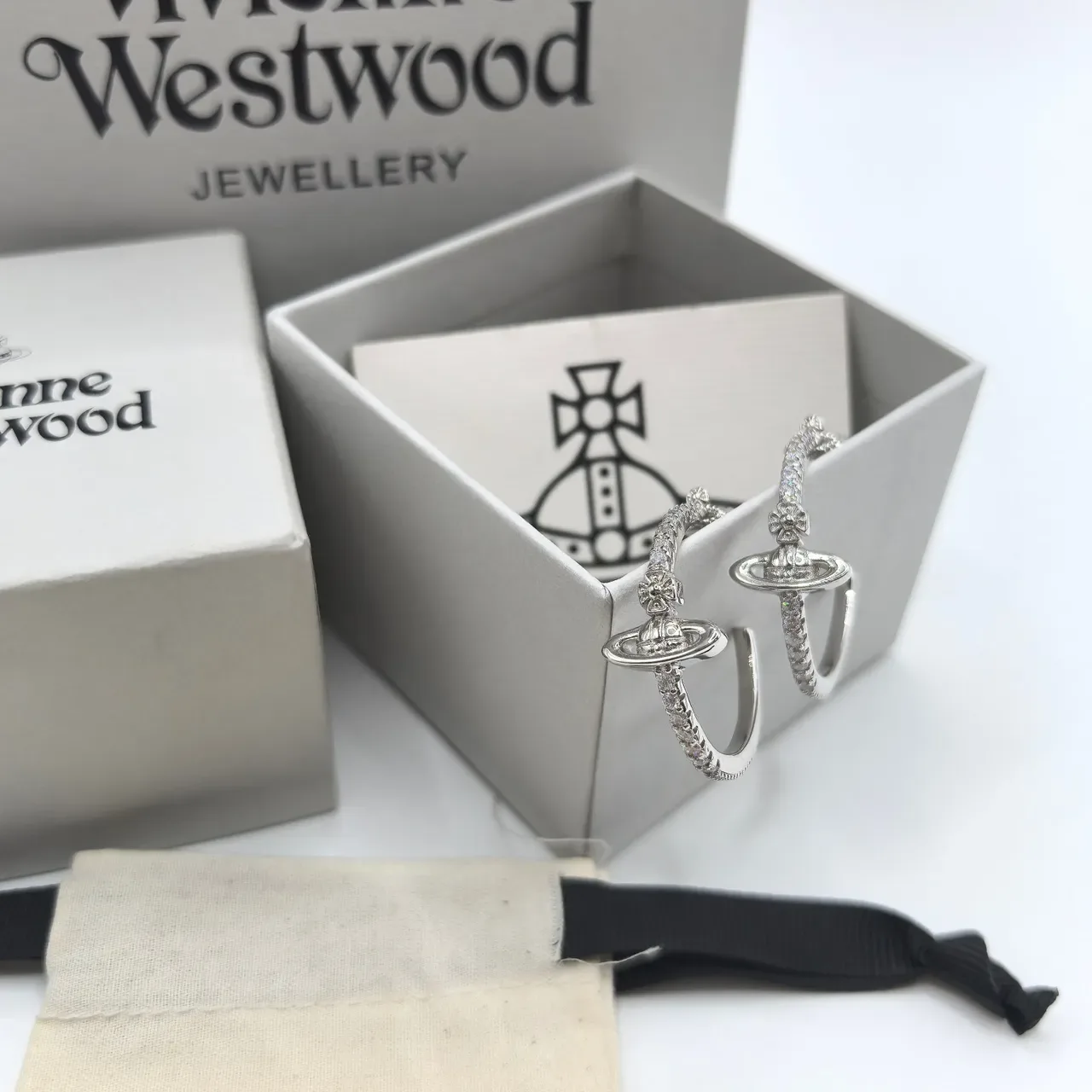 Vivienne Westwood Orb Gold Silver Motif Pavé-Set Stones Earrings 9
