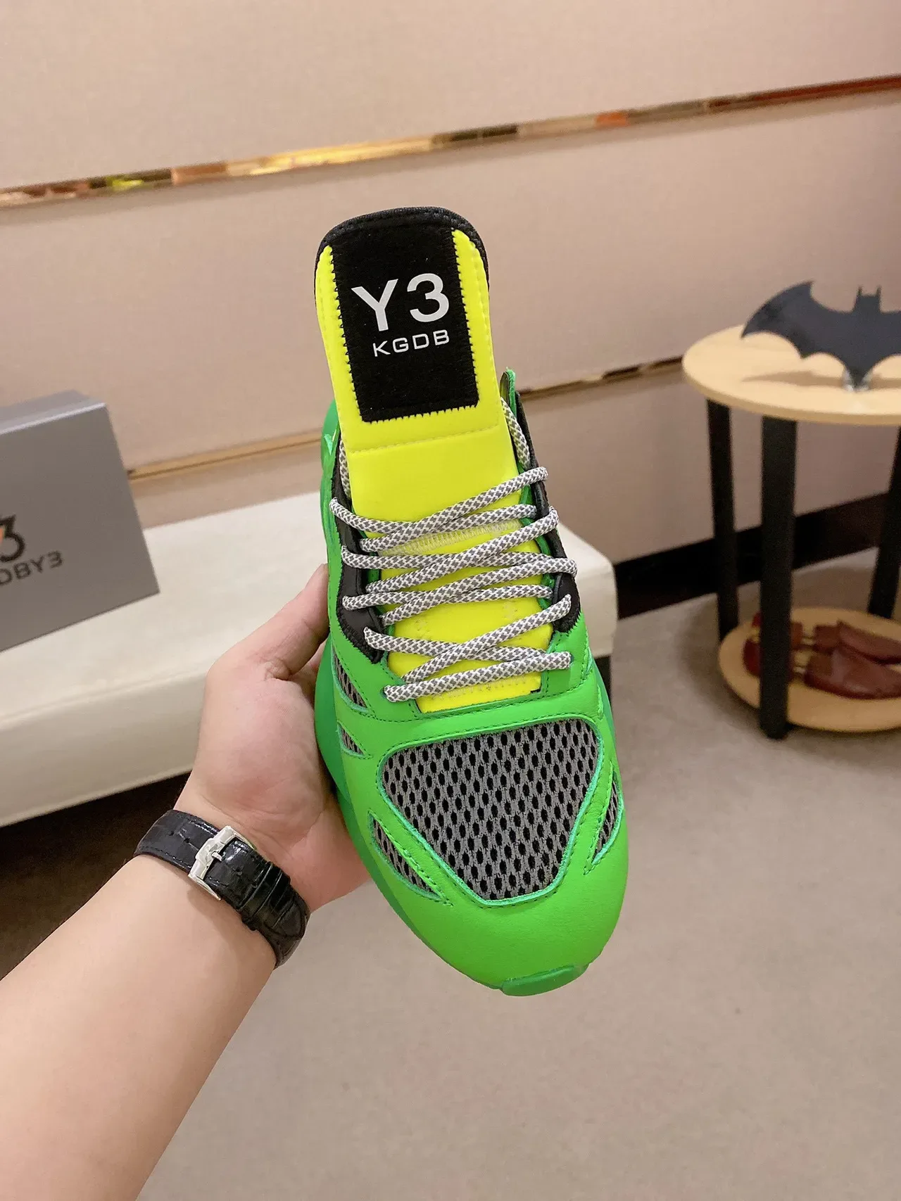 Y-3 Vert Jaune Semelle Sculptée Néon Et Color Blocking Sneakers Chunky 9