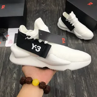 Y-3 White Black Knit Upper Elastic Strap Closure Lifestyle Sneakers