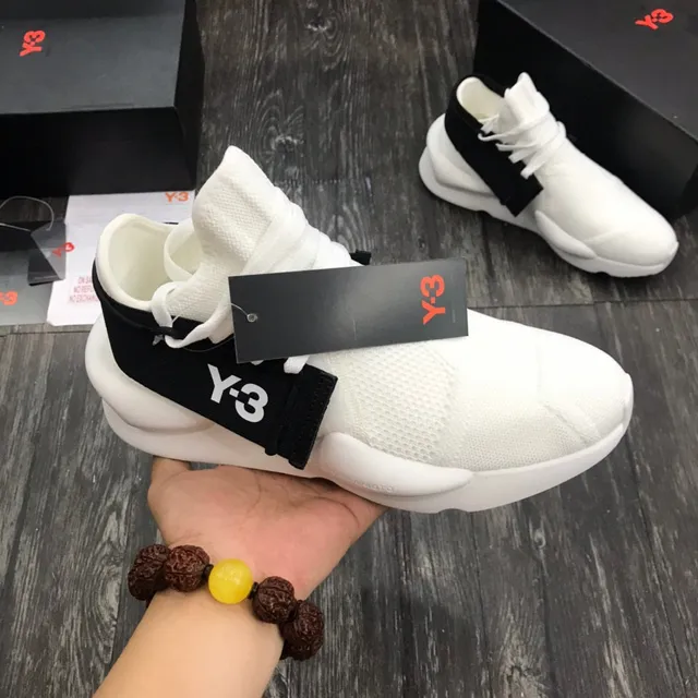 Y-3 White Black Knit Upper Elastic Strap Closure Lifestyle Sneakers 2