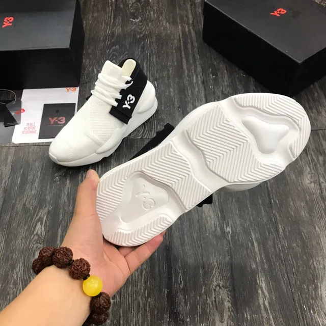 Y-3 White Black Knit Upper Elastic Strap Closure Lifestyle Sneakers 3