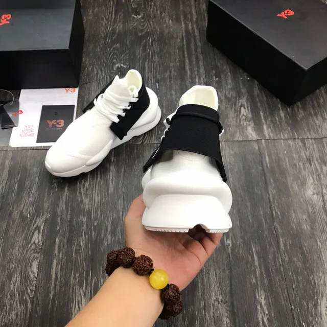 Y-3 White Black Knit Upper Elastic Strap Closure Lifestyle Sneakers 4