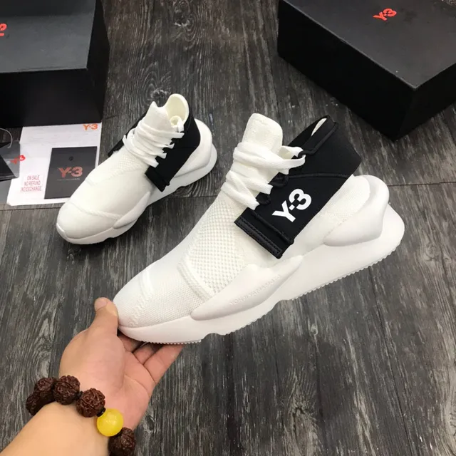 Y-3 White Black Knit Upper Elastic Strap Closure Lifestyle Sneakers 5