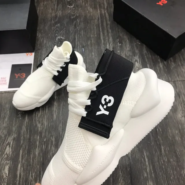 Y-3 White Black Knit Upper Elastic Strap Closure Lifestyle Sneakers 6