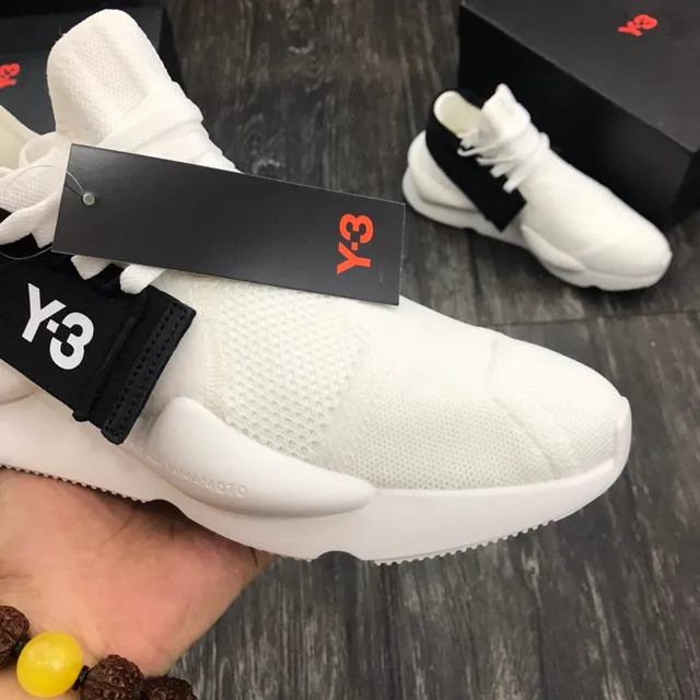 Y-3 White Black Knit Upper Elastic Strap Closure Lifestyle Sneakers 7