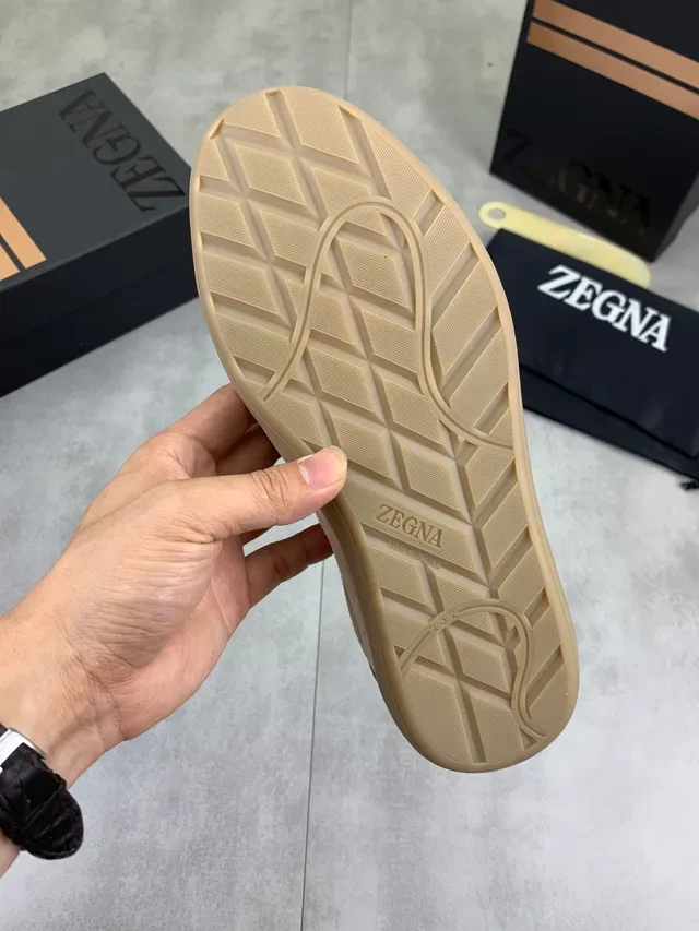 Zegna Beige Suede Minimalist Low-Top Lifestyle Sneakers 2