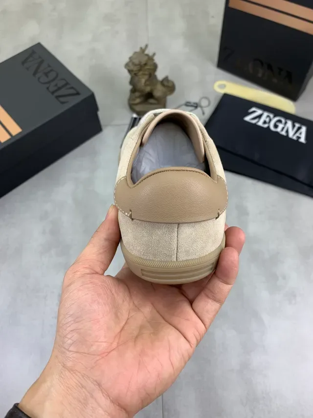Zegna Beige Suede Minimalist Low-Top Lifestyle Sneakers 3