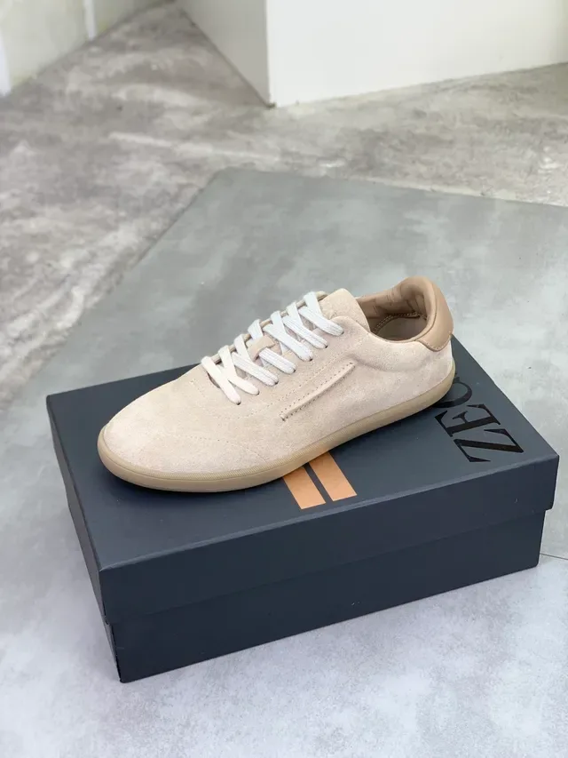 Zegna Beige Suede Minimalist Low-Top Lifestyle Sneakers 4