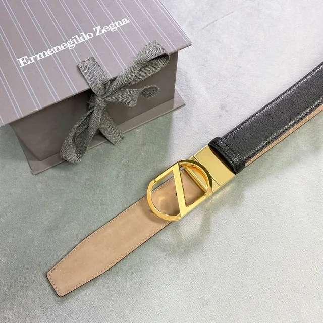 Zegna D-Buckle Belt Cinto de couro preto couro granulado fivela dourada cinto de couro 3