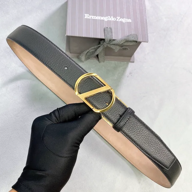 Zegna D-Buckle Belt Cinto de couro preto couro granulado fivela dourada cinto de couro 4