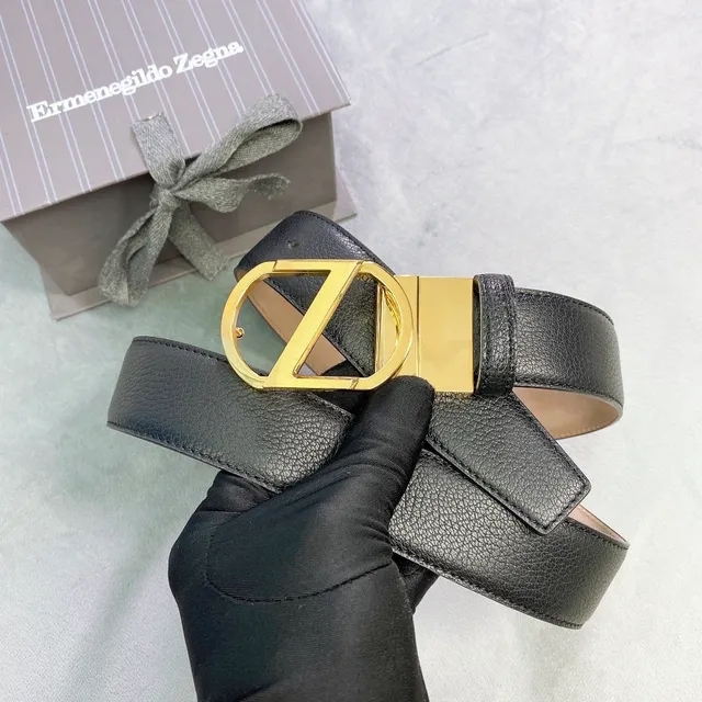 Zegna D-Buckle Belt Cinto de couro preto couro granulado fivela dourada cinto de couro 6