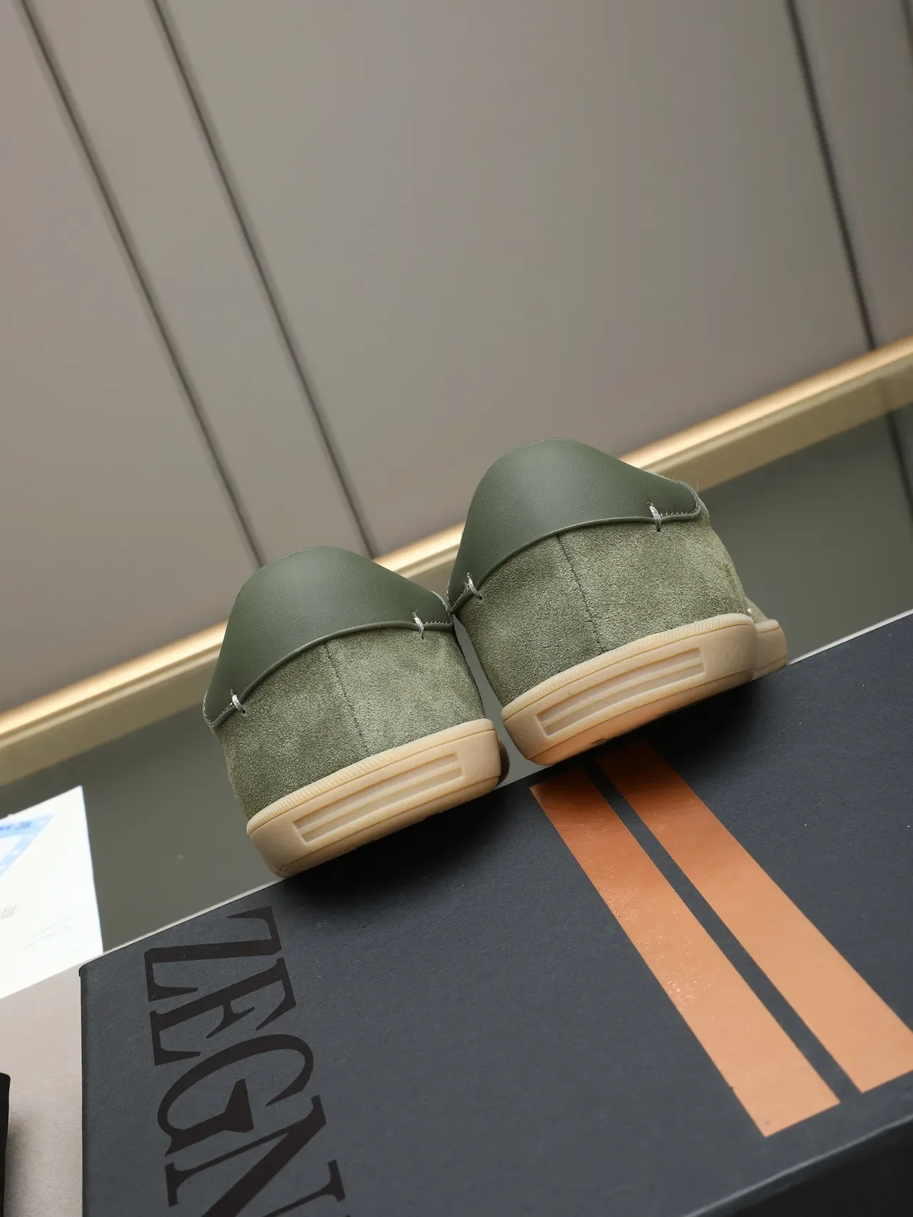 Zegna Olive Green Suede Low-Top Sneaker 3