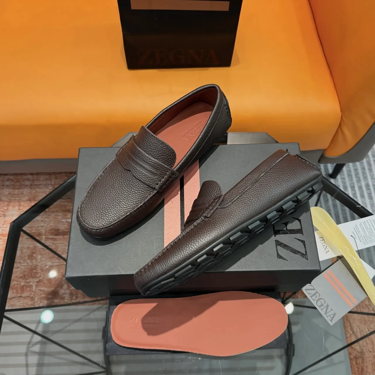 Zegna पुरुषों के पेबल्ड लेदर पेनी लोफर 4
