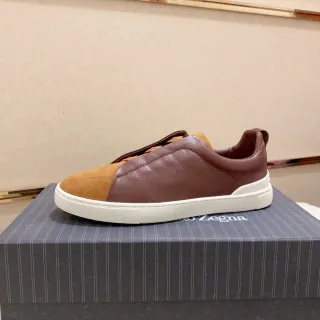 Zegna 双色皮革与麂皮一脚蹬生活方式运动鞋