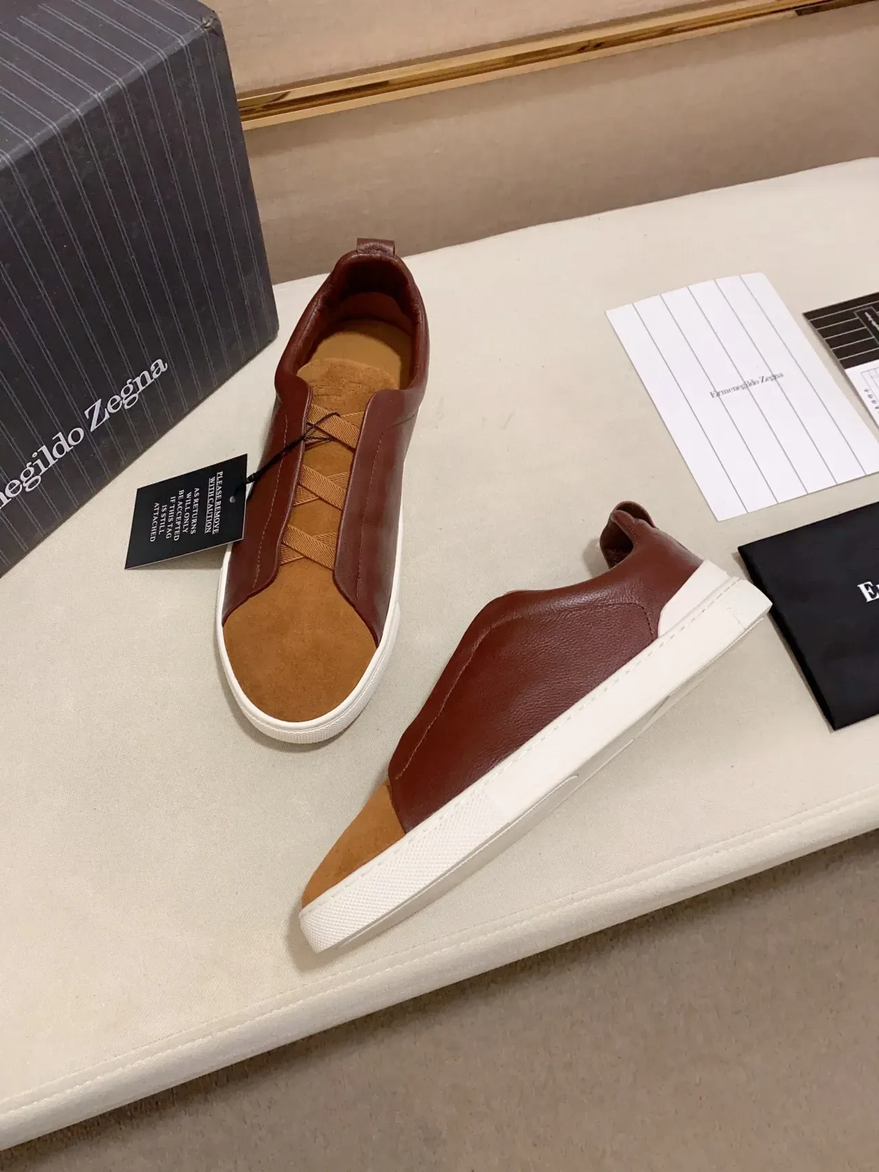 Zegna Tênis Slip-On Lifestyle de Couro e Camurça de Duas Cores 4