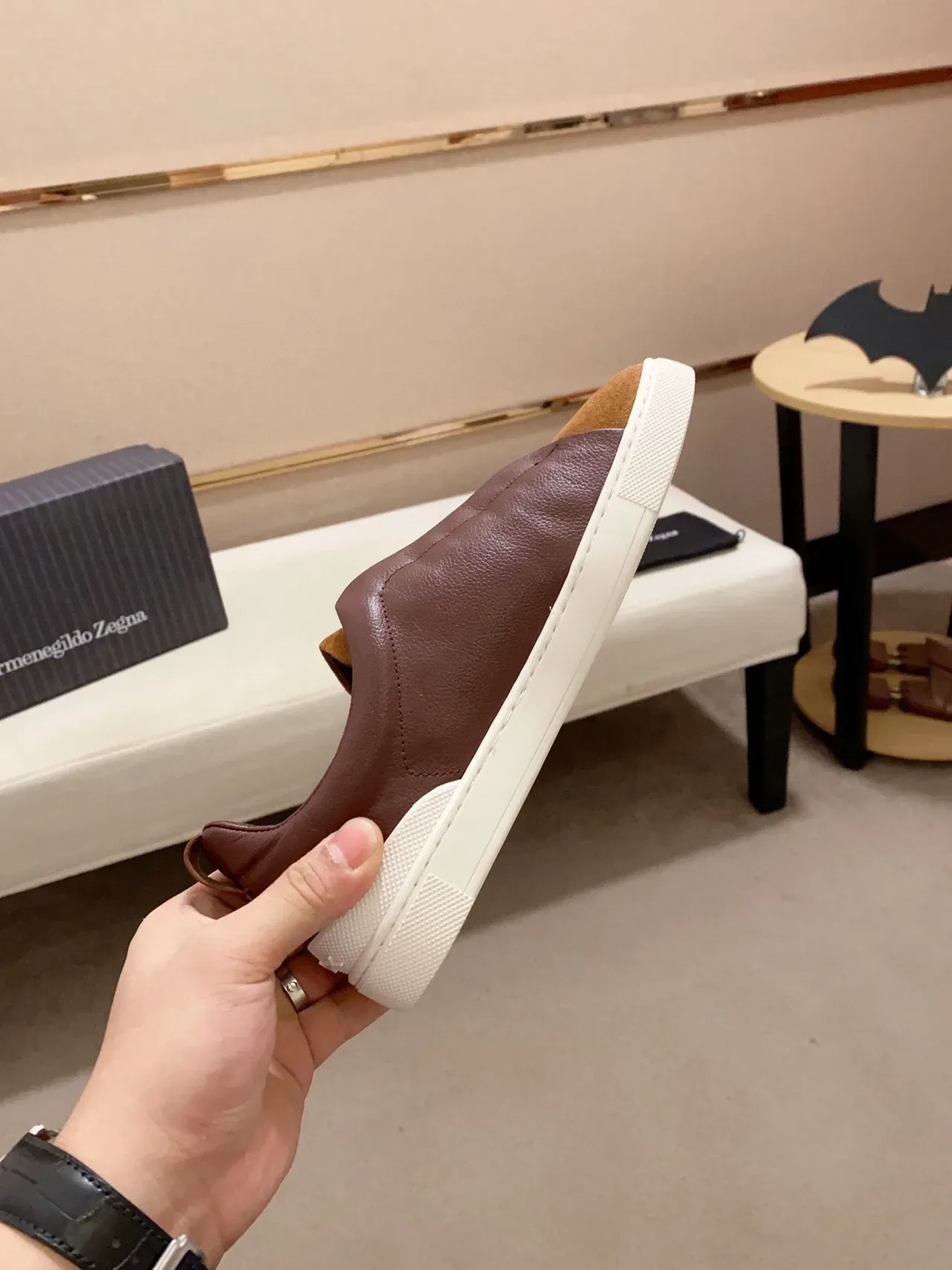 Zegna Tênis Slip-On Lifestyle de Couro e Camurça de Duas Cores 5
