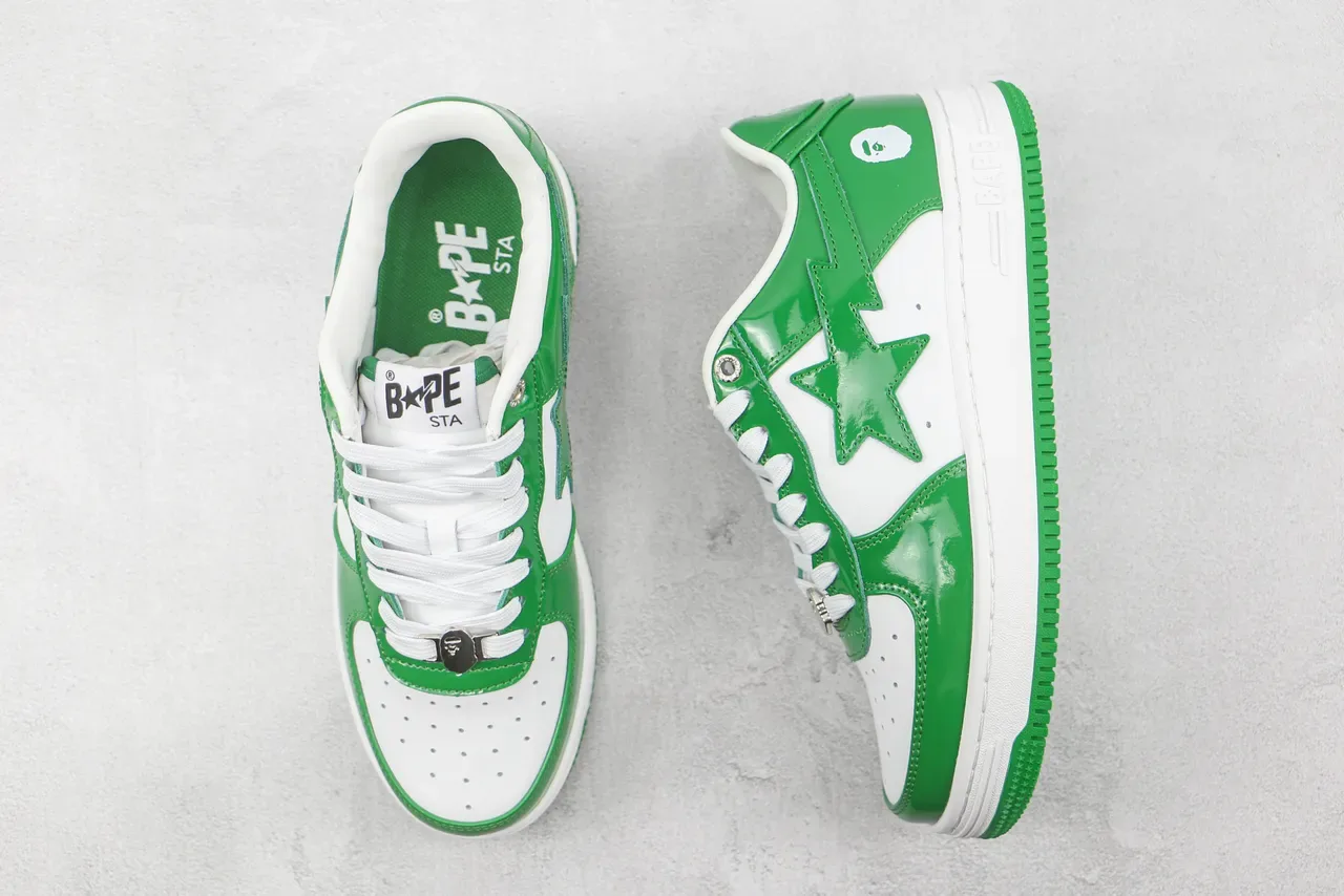 A Bathing Ape BAPE STA Glossy Green and White Lifestyle Sneakers 3