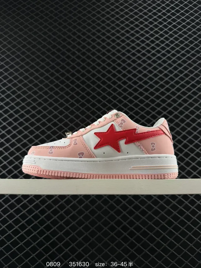A Bathing Ape Bape Sta Low وردي أبيض Star-Logo Side Panel Lifestyle Sneakers 6