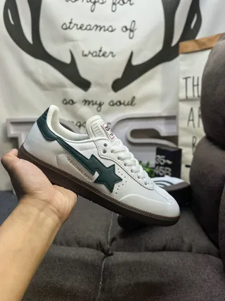 A Bathing Ape BAPE STA White and Dark Green Lifestyle Sneakers 5