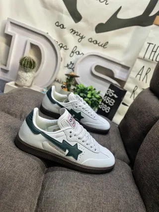 A Bathing Ape BAPE STA White and Dark Green Lifestyle Sneakers 9