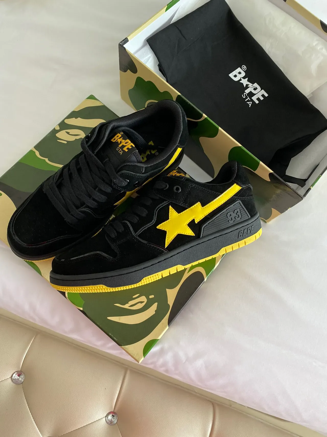 A Bathing Ape Chaussures de Skateboard Noir et Jaune Logo Étoile 5