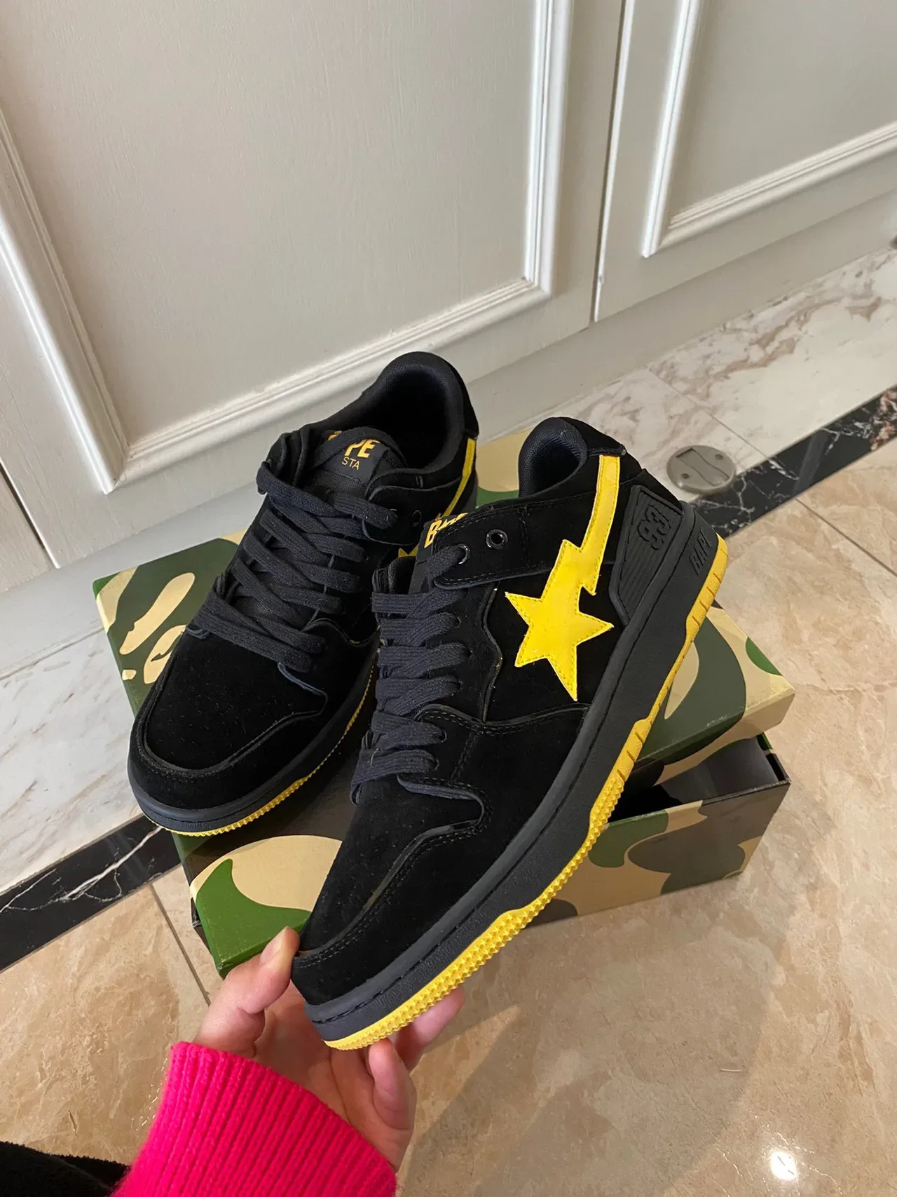A Bathing Ape Chaussures de Skateboard Noir et Jaune Logo Étoile 8