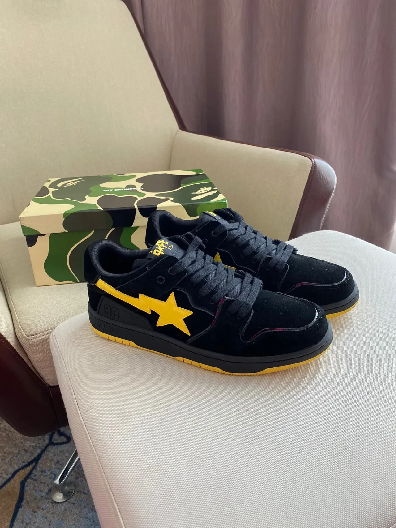 A Bathing Ape Chaussures de Skateboard Noir et Jaune Logo Étoile 9