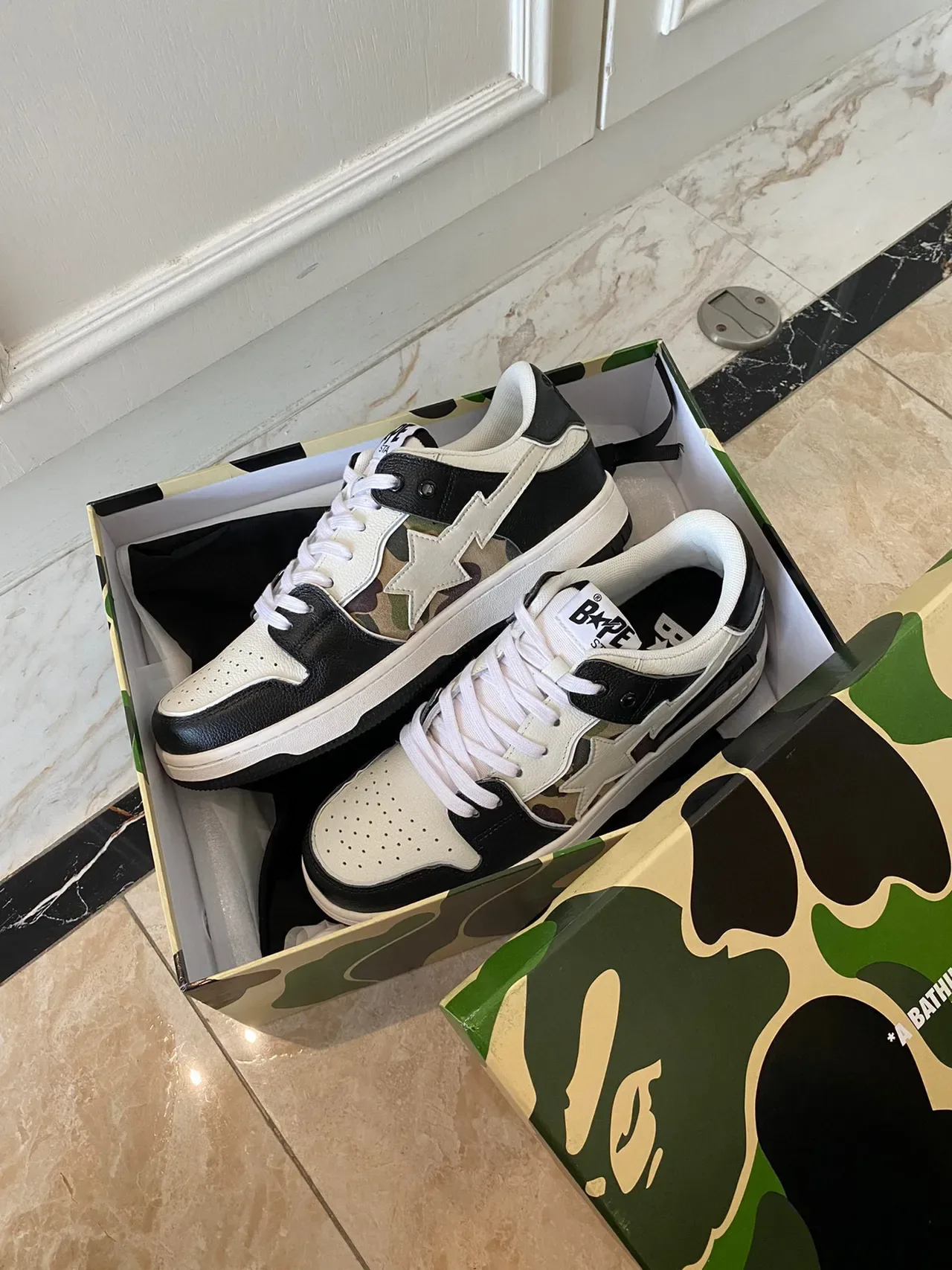 A Bathing Ape Black Multicolor Star-Side Logo Camouflage Panel Lifestyle Sneakers 7