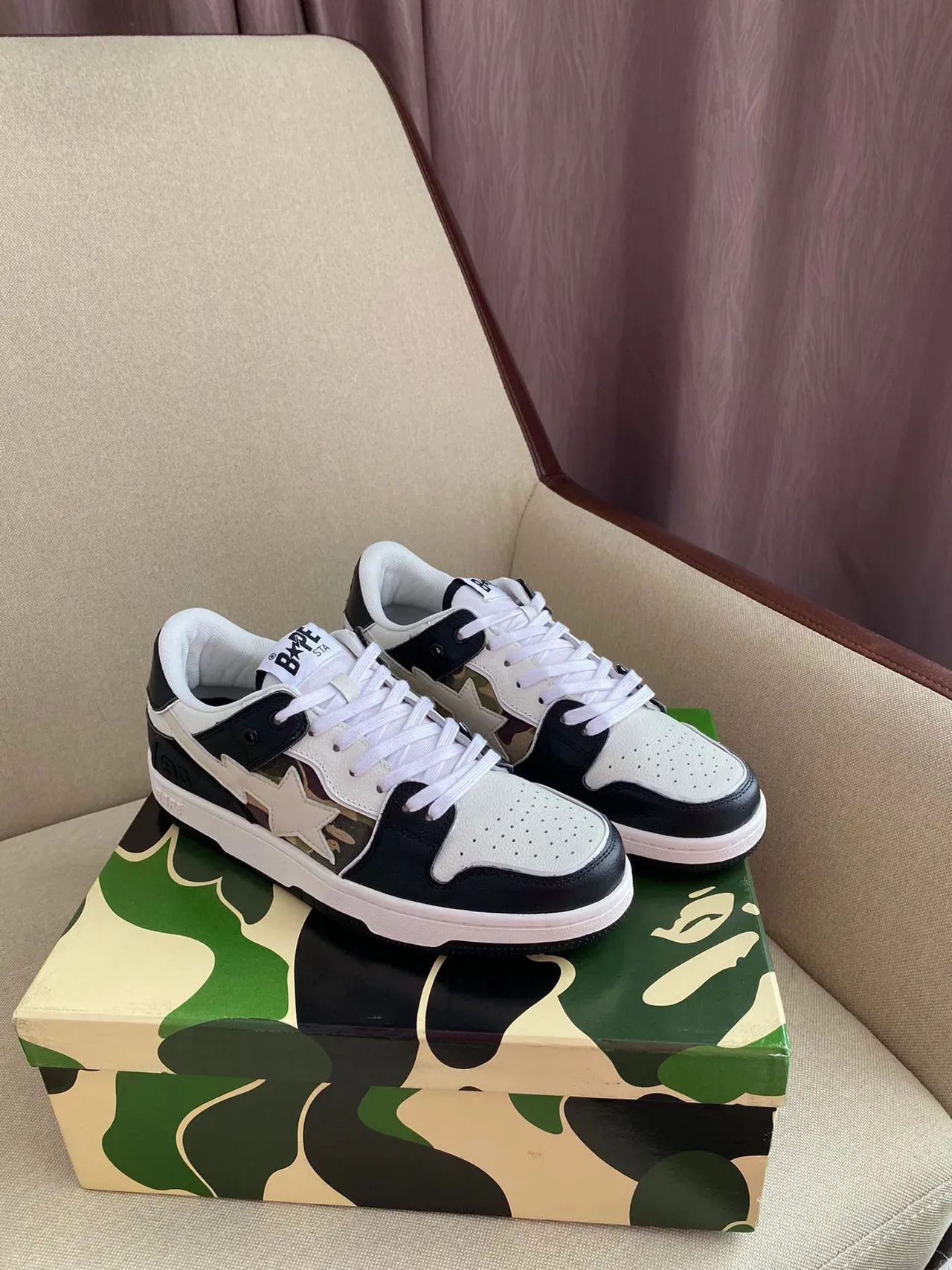 A Bathing Ape Black Multicolor Star-Side Logo Camouflage Panel Lifestyle Sneakers 8