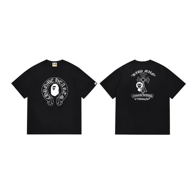 A Bathing Ape Black White Graphic Print Crew Neck T-Shirt 3