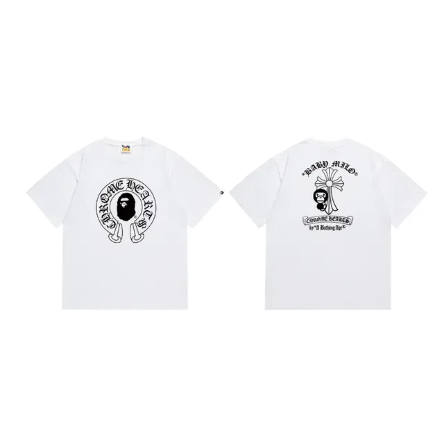 A Bathing Ape Black White Graphic Print Crew Neck T-Shirt 4