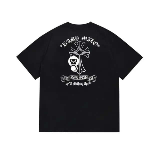 A Bathing Ape Black White Graphic Print Crew Neck T-Shirt 5