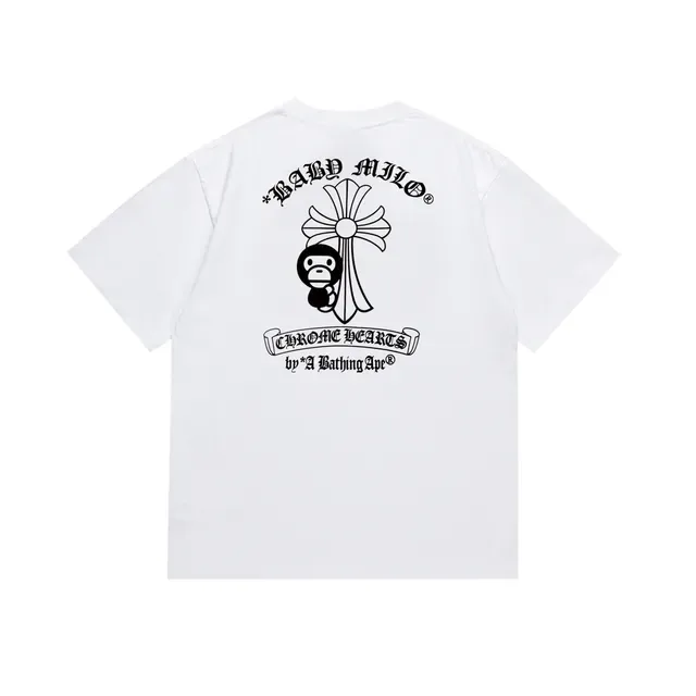 A Bathing Ape Black White Graphic Print Crew Neck T-Shirt 6