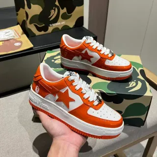 A Bathing Ape Orange White Patent Leather Perforated Toe Lifestyle Sneakers