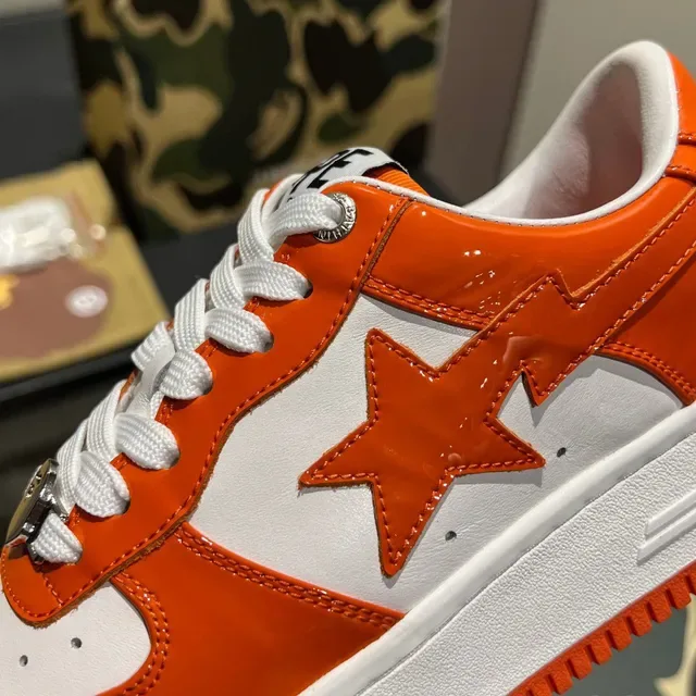 A Bathing Ape Orange White Patent Leather Perforated Toe Lifestyle Sneakers 2