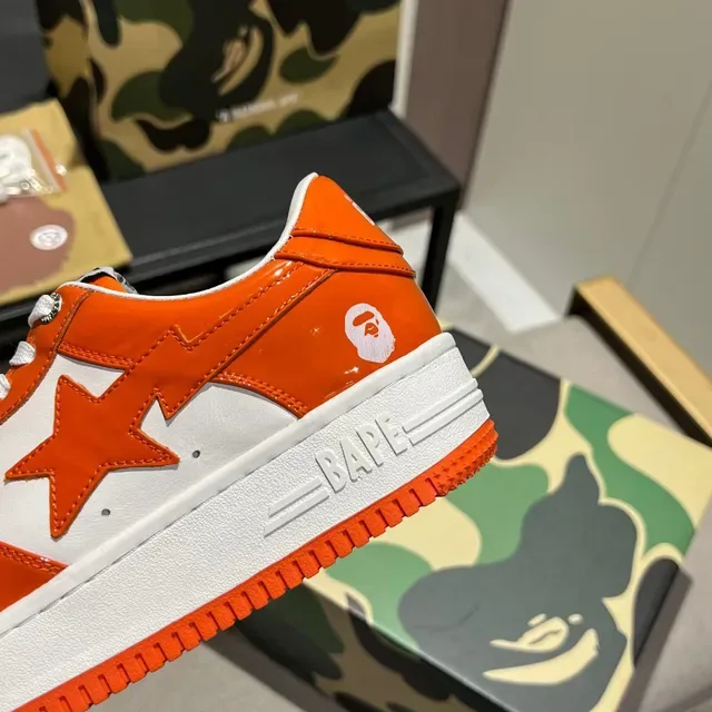 A Bathing Ape Orange White Patent Leather Perforated Toe Lifestyle Sneakers 4