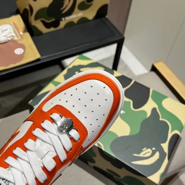 A Bathing Ape Orange White Patent Leather Perforated Toe Lifestyle Sneakers 5