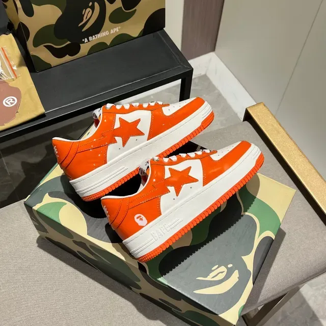 A Bathing Ape Orange White Patent Leather Perforated Toe Lifestyle Sneakers 8