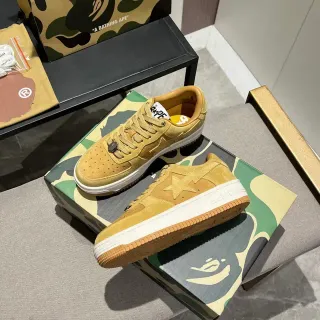 A Bathing Ape Yellow White Suede Upper Perforated Toebox Lifestyle Sneakers